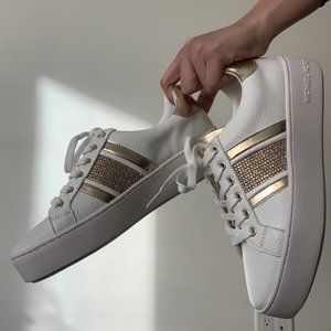 Poppy Embellished Leather Stripe Sneaker in Pale Gold
